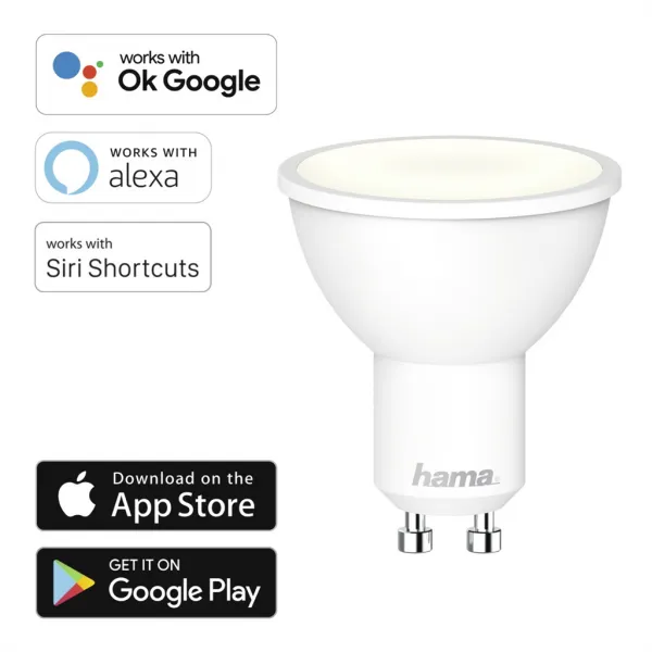 Hama SMART WiFi LED žiarovka, GU10, 4,5 W, biela, stmievateľná 85395200