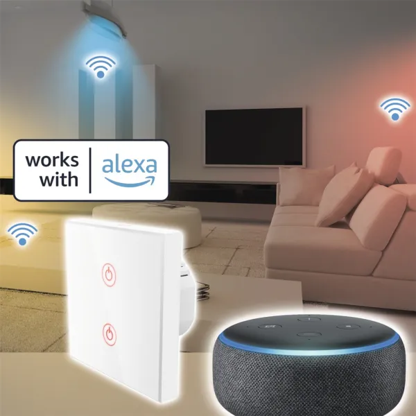 Hama SMART WiFi dotykový nástenný vypínač, dvojitý, vstavaný, biely 85365080