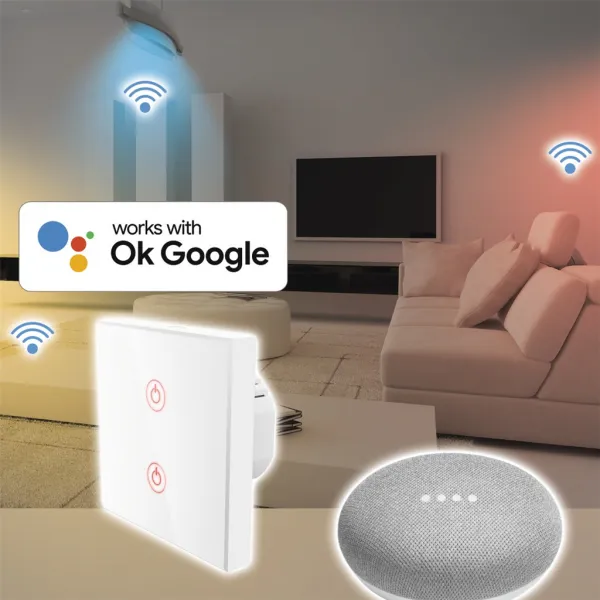 Hama SMART WiFi dotykový nástenný vypínač, dvojitý, vstavaný, biely 85365080