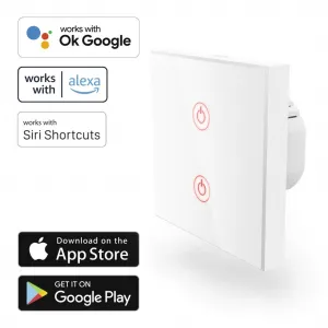 Hama SMART WiFi dotykový nástenný vypínač, dvojitý, vstavaný, biely 85365080