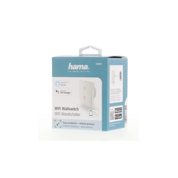 Hama SMART WiFi dotykový nástenný vypínač, dvojitý, vstavaný, biely 85365080