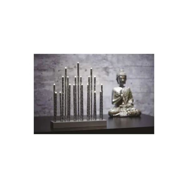 EMOS Lighting LED svietnik strieborný, 28,5 cm, 3x AA, vnútorný, teplá biela, časovač