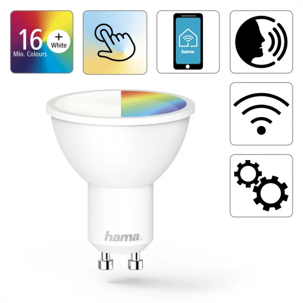 Hama SMART WiFi LED žiarovka, GU10, 5,5 W, RGBW, stmievateľná 85395200