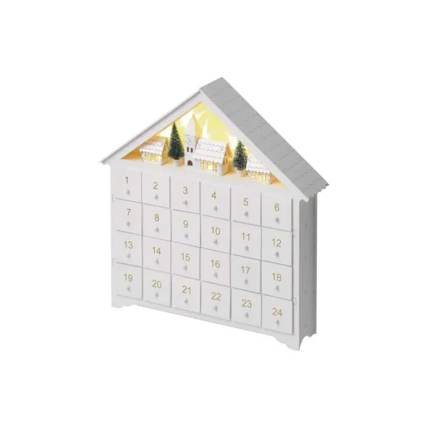EMOS Lighting LED adventný kalendár drevený, 35x33 cm, 2x AA, vnútorný, teplá biela, časovač