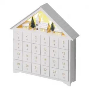 EMOS Lighting LED adventný kalendár drevený, 35x33 cm, 2x AA, vnútorný, teplá biela, časovač