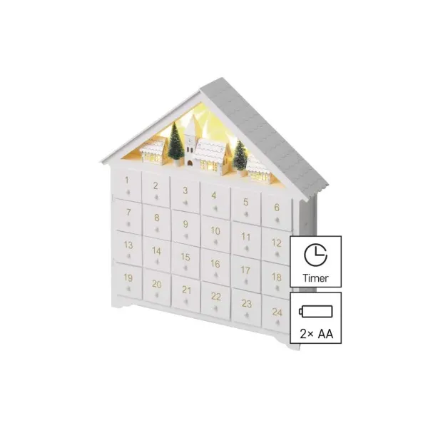 EMOS Lighting LED adventný kalendár drevený, 35x33 cm, 2x AA, vnútorný, teplá biela, časovač