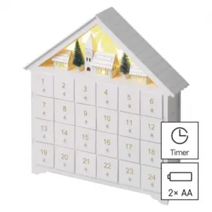 EMOS Lighting LED adventný kalendár drevený, 35x33 cm, 2x AA, vnútorný, teplá biela, časovač
