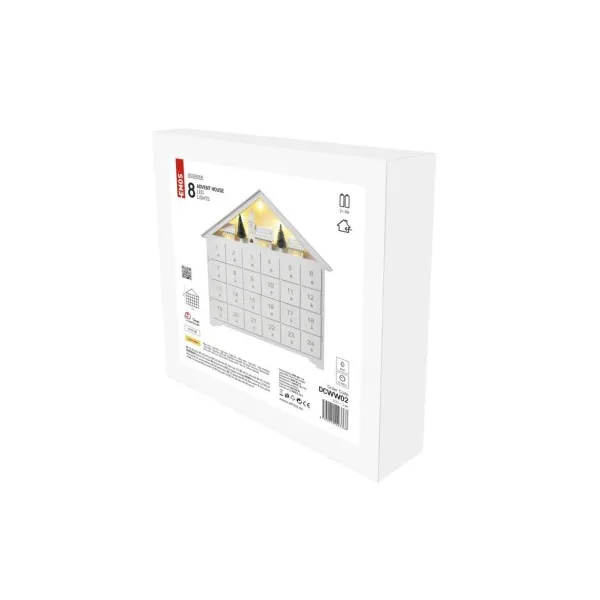 EMOS Lighting LED adventný kalendár drevený, 35x33 cm, 2x AA, vnútorný, teplá biela, časovač