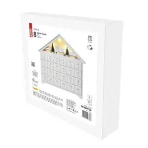 EMOS Lighting LED adventný kalendár drevený, 35x33 cm, 2x AA, vnútorný, teplá biela, časovač