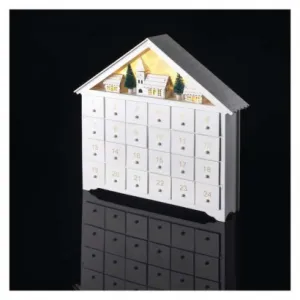 EMOS Lighting LED adventný kalendár drevený, 35x33 cm, 2x AA, vnútorný, teplá biela, časovač