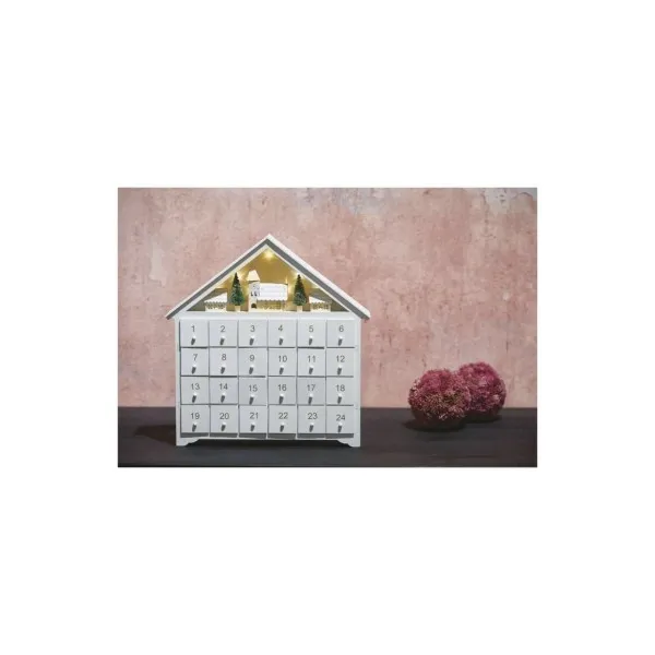 EMOS Lighting LED adventný kalendár drevený, 35x33 cm, 2x AA, vnútorný, teplá biela, časovač
