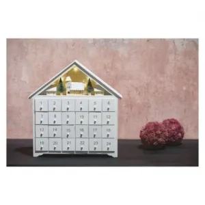 EMOS Lighting LED adventný kalendár drevený, 35x33 cm, 2x AA, vnútorný, teplá biela, časovač