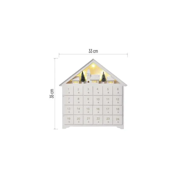 EMOS Lighting LED adventný kalendár drevený, 35x33 cm, 2x AA, vnútorný, teplá biela, časovač