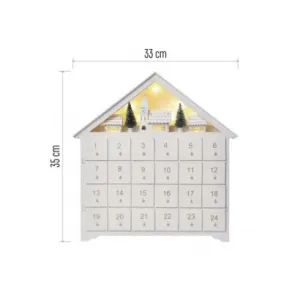 EMOS Lighting LED adventný kalendár drevený, 35x33 cm, 2x AA, vnútorný, teplá biela, časovač