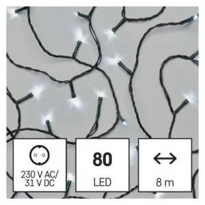 EMOS Lighting LED vianočná reťaz, 8 m, vonkajšia aj vnútorná, studená biela, časovač