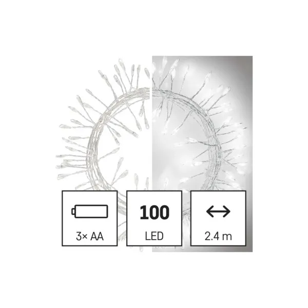EMOS Lighting LED vianočná nano reťaz – ježko, 2,4 m, 3x AA, vnútorný, studená biela, časovač