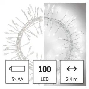 EMOS Lighting LED vianočná nano reťaz – ježko, 2,4 m, 3x AA, vnútorný, studená biela, časovač
