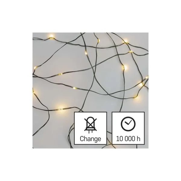 EMOS Lighting LED vianočná nano reťaz zelená, 7,5 m, vonkajšia aj vnútorná, teplá biela, časovač