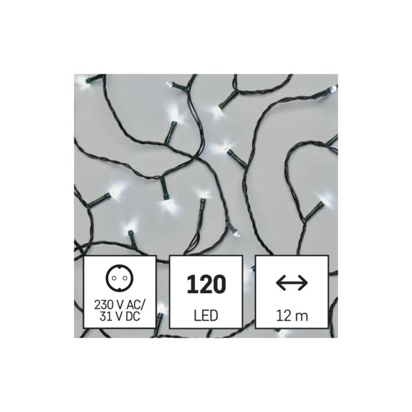 EMOS Lighting LED vianočná reťaz, 12 m, vonkajšia aj vnútorná, studená biela, časovač