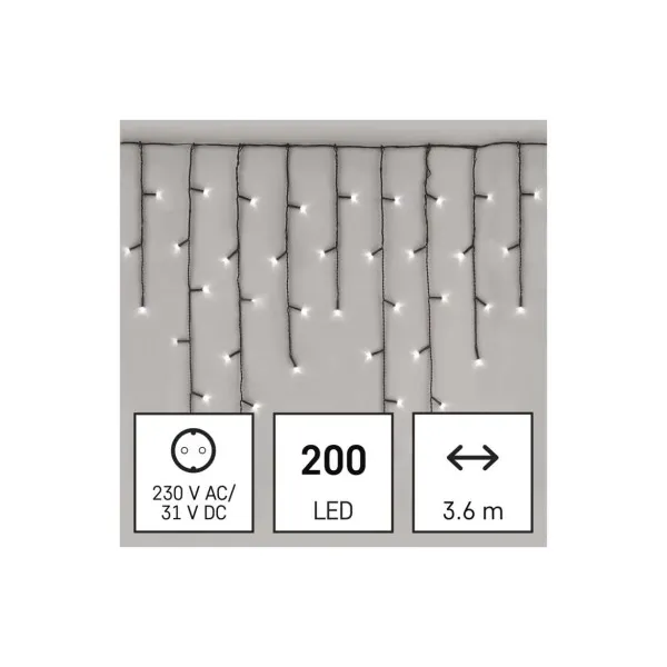 EMOS Lighting LED vianočné cencúle, 3,6 m, vonkajšie aj vnútorné, studená biela, programy