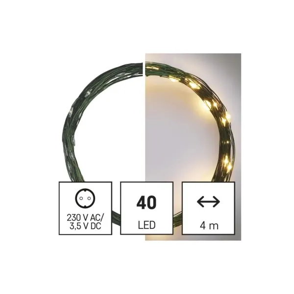 EMOS Lighting LED vianočná nano reťaz zelená, 4 m, vonkajšia aj vnútorná, teplá biela, časovač