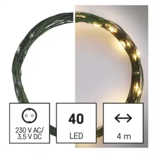 EMOS Lighting LED vianočná nano reťaz zelená, 4 m, vonkajšia aj vnútorná, teplá biela, časovač