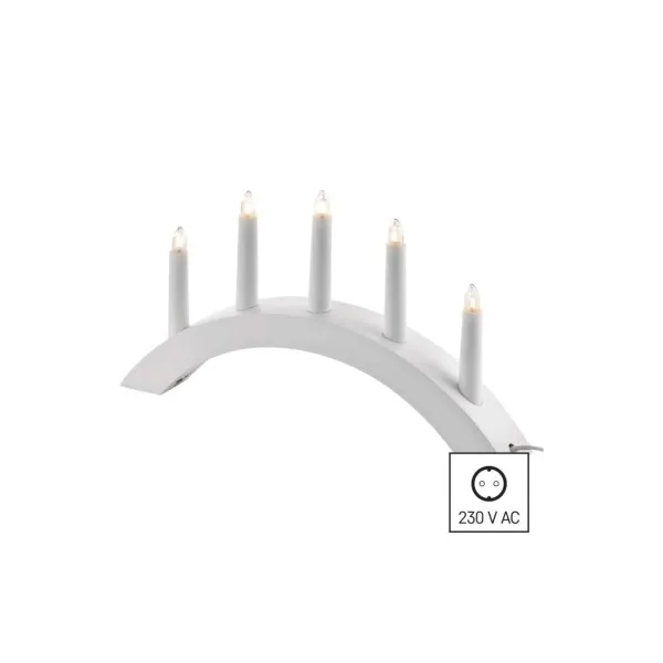 EMOS Lighting Svietnik na 5x žiarovku E10 drevený biely, oblúk, 20x38 cm, vnútorný, teplá biela