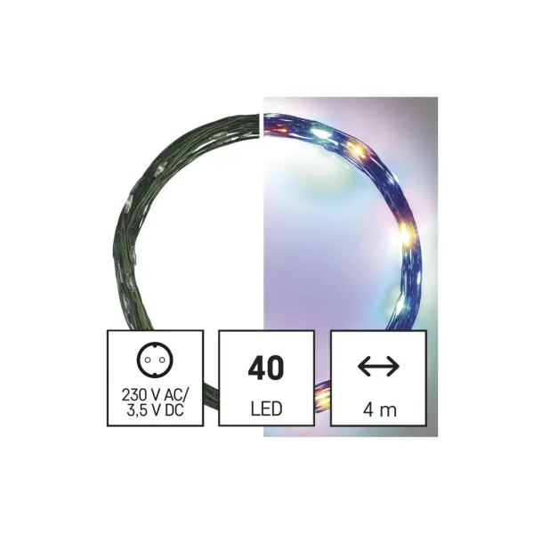 EMOS Lighting LED vianočná nano reťaz zelená, 4 m, vonkajšia aj vnútorná, multicolor, časovač