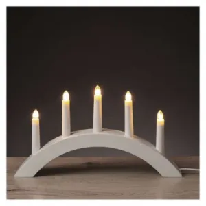 EMOS Lighting Svietnik na 5x žiarovku E10 drevený biely, oblúk, 20x38 cm, vnútorný, teplá biela