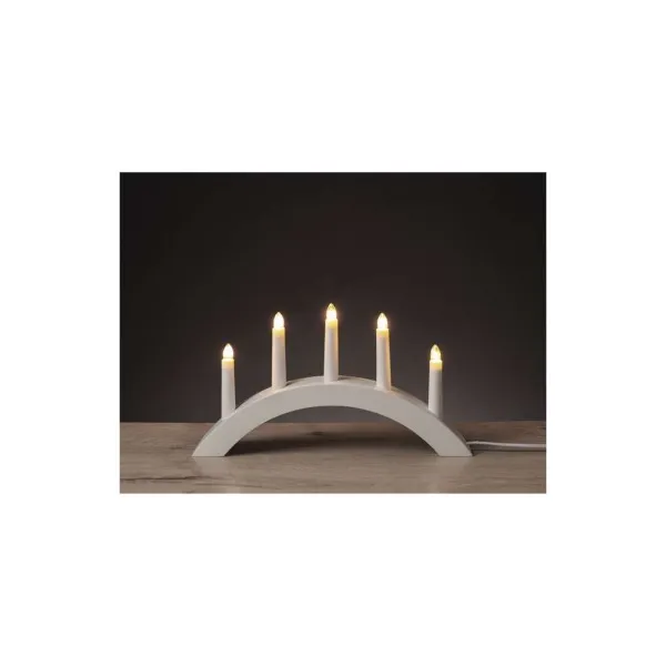 EMOS Lighting Svietnik na 5x žiarovku E10 drevený biely, oblúk, 20x38 cm, vnútorný, teplá biela