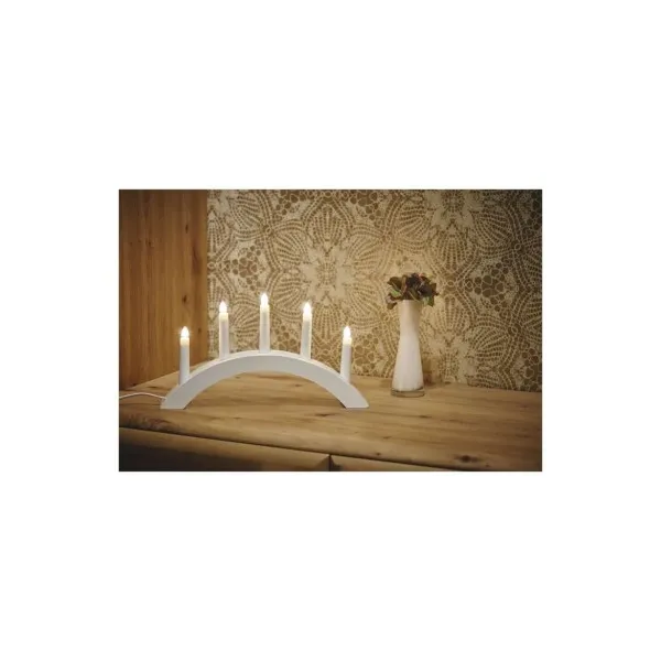 EMOS Lighting Svietnik na 5x žiarovku E10 drevený biely, oblúk, 20x38 cm, vnútorný, teplá biela