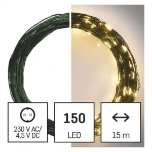 EMOS Lighting LED vianočná nano reťaz zelená, 15 m, vonkajšia aj vnútorná, teplá biela, časovač