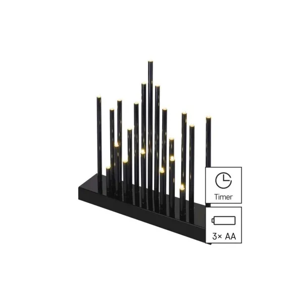 EMOS Lighting LED svietnik čierny, 27,5 cm, 3x AA, vnútorný, teplá biela, časovač