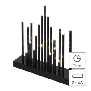 EMOS Lighting LED svietnik čierny, 27,5 cm, 3x AA, vnútorný, teplá biela, časovač