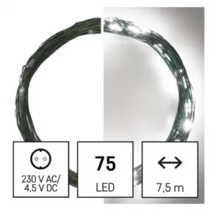 EMOS Lighting LED vianočná nano reťaz zelená, 7,5 m, vonkajšia aj vnútorná, studená biela, časovač
