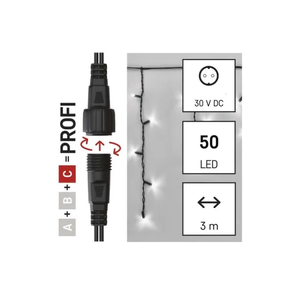 EMOS Lighting Profi LED spojovacia reťaz čierna – cencúle, 3 m, vonkajšia, studená biela