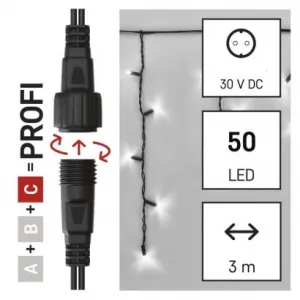EMOS Lighting Profi LED spojovacia reťaz čierna – cencúle, 3 m, vonkajšia, studená biela