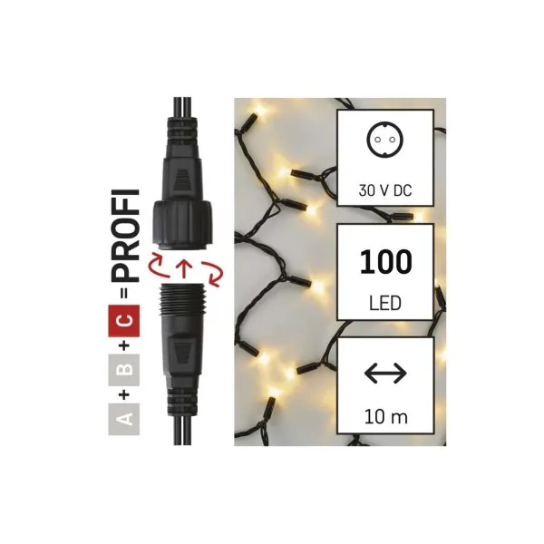 EMOS Lighting Profi LED spojovacia reťaz čierna, 10 m, vonkajšia aj vnútorná, teplá biela, časovač