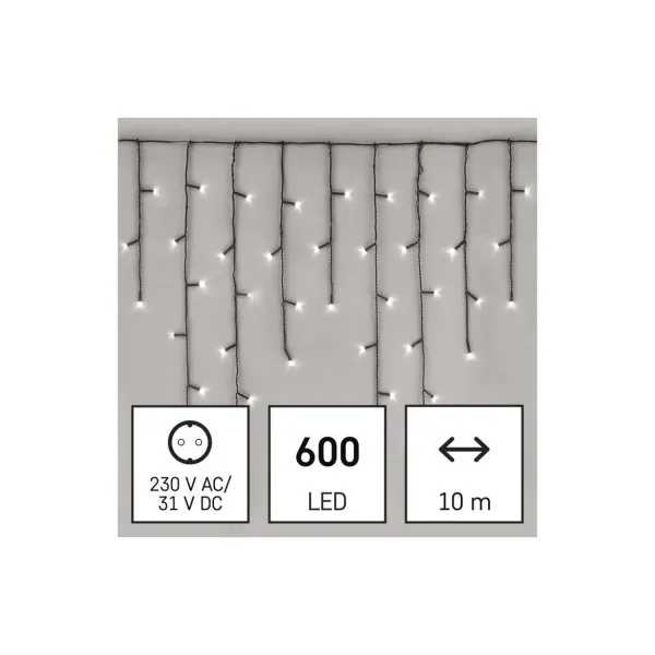 EMOS Lighting LED vianočné cencúle, 10 m, vonkajšie aj vnútorné, studená biela, programy