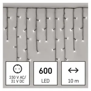EMOS Lighting LED vianočné cencúle, 10 m, vonkajšie aj vnútorné, studená biela, programy