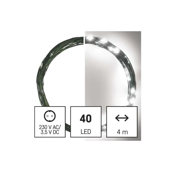EMOS Lighting LED vianočná nano reťaz zelená, 4 m, vonkajšia aj vnútorná, studená biela, časovač