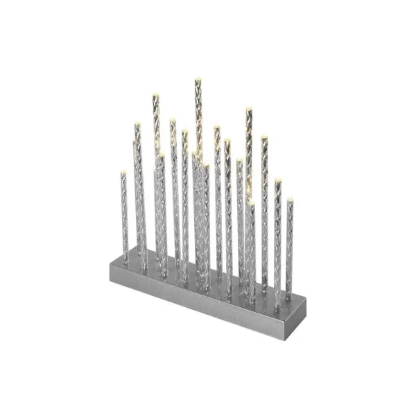 EMOS Lighting LED svietnik strieborný, 28,5 cm, 3x AA, vnútorný, teplá biela, časovač