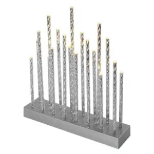 EMOS Lighting LED svietnik strieborný, 28,5 cm, 3x AA, vnútorný, teplá biela, časovač