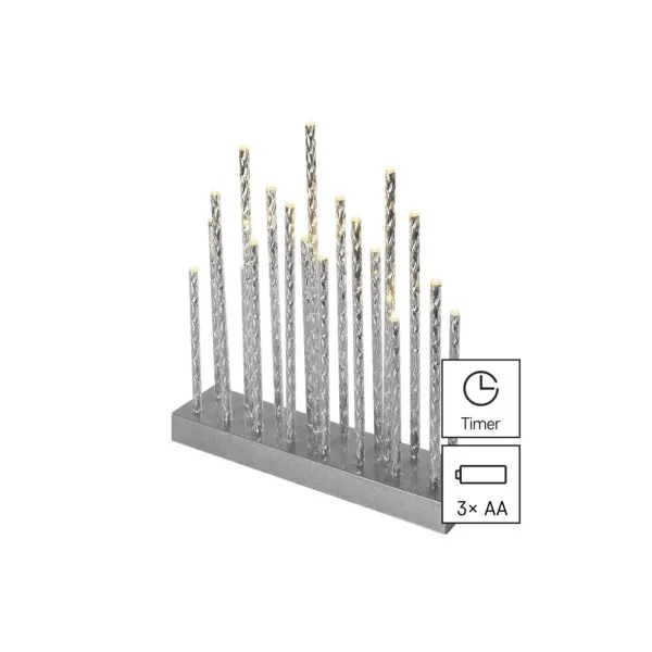 EMOS Lighting LED svietnik strieborný, 28,5 cm, 3x AA, vnútorný, teplá biela, časovač