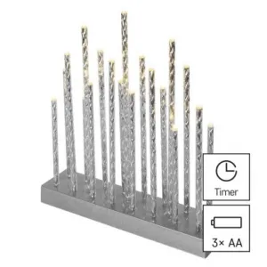 EMOS Lighting LED svietnik strieborný, 28,5 cm, 3x AA, vnútorný, teplá biela, časovač
