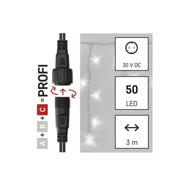 EMOS Lighting Profi LED spojovacia reťaz biela – cencúle, 3 m, vonkajšia, studená biela