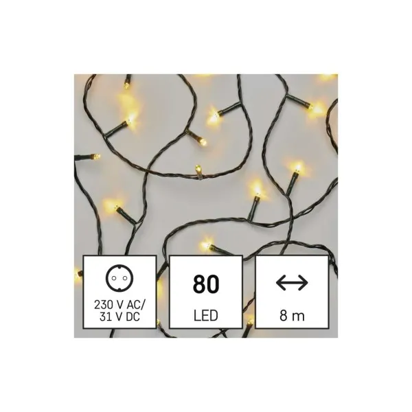 EMOS Lighting LED vianočná reťaz, 8 m, vonkajšia aj vnútorná, teplá biela, časovač