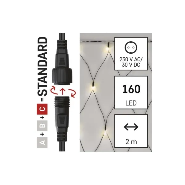 EMOS Lighting Standard LED spojovacia vianočná reťaz – sieť, 1,5x2 m, vonkajšia, teplá biela