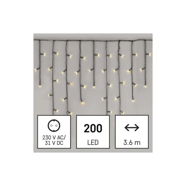 EMOS Lighting LED vianočné cencúle, 3,6 m, vonkajšie aj vnútorné, teplá biela, programy