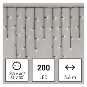 EMOS Lighting LED vianočné cencúle, 3,6 m, vonkajšie aj vnútorné, teplá biela, programy